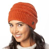Lace Ridge Beanie - pure wool - fleece lined - apricot