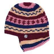 Pure Wool Half fleece lined - helmet hat - Red/Pink/Cream