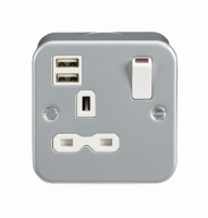 Knightsbridge Metal Clad 13A 1G Switched Socket with Dual USB Charger (2.4A) - (MR9124)