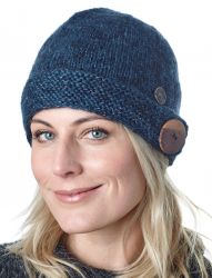Big button cloche - pure wool - fine wool mix - blue