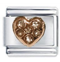 Rose Gold Heart with Crystals Italian Charm