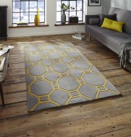 Think Rugs Hong Kong 4338 Grey/Yellow - Various Sizes