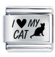 I Love (Heart) My Cat Etched Italian Charm