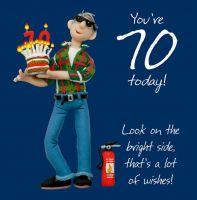 70th Male Birthday Card - Bright Side Fire Extinguisher One Lump Or Two