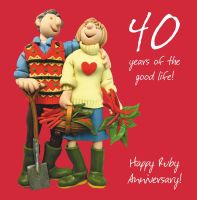 Wedding Anniversary Card - 40th Fortieth 40 Years Ruby Good Life One Lump Or Two