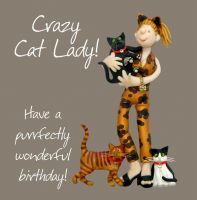 Birthday Card - Female Funny Humour Crazy Cat Lady One Lump Or Two
