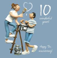 Wedding Anniversary Card - 10th Tenth 10 Years Tin Paint One Lump Or Two