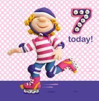 7th Birthday Card - Girl Roller Skate - Ferdie & Friends