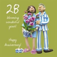 Wedding Anniversary Card - 28th Twenty Eighth 28 Years One Lump Or Two