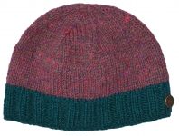 Pure Wool Heather border beanie - pink heather - teal border