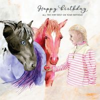 Happy Birthday Card - Horses & Girl