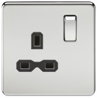Knightsbridge Screwless 13A 1G DP switched socket - polished chrome with black insert - (SFR7000PC)