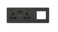 Knightsbridge Screwless 13A 2G DP Socket with USB Fastcharge + 2G Modular Combination Plate - Anthracite - (SFR992LAT)