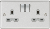 Knightsbridge A 2G DP Switched Socket with Grey Insert - Rounded Edge Brushed Chrome (CL9BCG)