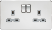 Knightsbridge Screwless 13A 2G DP switched socket - polished chrome with grey insert - (SFR9000PCG)