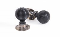 Ebony & Aged Brass Beehive Mortice/Rim Knob Set