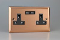 Varilight 2-Gang 13A Unswitched Socket DC USB Ports Copper (XY5U2B.CU)
