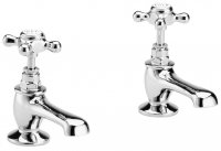 Bayswater White & Chrome Crosshead Basin Taps with Hex Collar