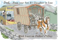 Fathers Day Card - Dad From Son & Daughter in Law - Man Asleep Gypsy Caravan