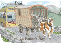 Fathers Day Card - Best Dad - Man Asleep Gypsy Caravan - Funny