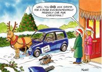 Christmas Card - Environmentally Friendly Car - Funny Side Xmas Rainbow Humour LG