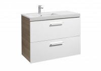 Roca Prisma Gloss White & Textured Ash 900mm Basin & Unit with 2 Drawers - Left Hand