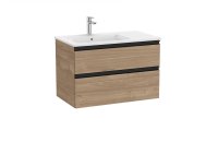 Roca The Gap Walnut 800mm 2 Drawer Vanity Unit with Left Hand Basin