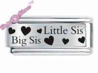 Superlink Little Sis &amp; Big Sis Hearts ETCHED Italian Charm