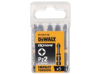 DeWalt Extreme Impact Torsion Bits PZ2 x 50mm (Pack 5)