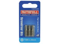 Faithfull Security S2 Grade Steel Screwdriver Bits T30S x 25mm (Pack 3)