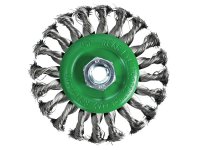 Faithfull Flat Twist Knot Wire Brush 115 x 12mm M14x2 Bore 0.35mm Stainless Steel Wire