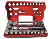 Facom 1/2in Drive 12-Point Detection Box Socket Set 22 Piece Metric