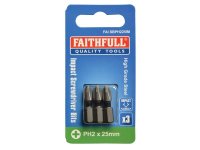 Faithfull Phillips Impact Screwdriver Bits PH2 x 25mm (Pack 3)