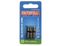 Faithfull Phillips Impact Screwdriver Bits PH3 x 25mm (Pack 3)