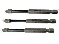 Faithfull Pozidriv Impact Screwdriver Bits PZ2 x 75mm (Pack 3)