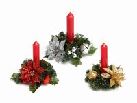 Premier Decorations Glitter Poinsettia Candle Ring 13cm - Assorted
