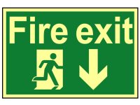 Scan Photoluminescent Sign 300 x 200mm - Fire Exit Running Man Arrow Down