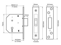 UNION 2101 5 Lever Mortice Deadlock Satin Chrome Finish 65mm 2.5in