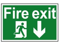 Scan PVC Sign 300 x 200mm - Fire Exit Running Man Arrow Down
