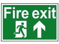 Scan PVC Sign 300 x 200mm - Fire Exit Running Man Arrow Up