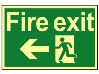 Scan Photoluminescent Sign 300 x 200mm - Fire Exit Running Man Arrow Left