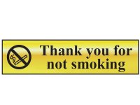 Scan Polished Brass Effect Sign 200 x 50mm - Thank You For Not Smoking