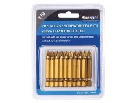 BlueSpot Tools Titanium Coated Screwdriver Bits PZ2 x 50mm (Pack 10)