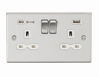 Knightsbridge 13A 2G DP Switched Socket with Dual USB Charger (Type-C FASTCHARGE port) - Brushed Chrome/White (CS9907BCW)