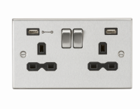 Knightsbridge 13A 2G DP Switched Socket with Dual USB Charger (Type-A FASTCHARGE port) - Brushed Chrome/Black (CS9906BC)