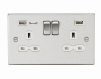Knightsbridge 13A 2G DP Switched Socket with Dual USB Charger (Type-A FASTCHARGE port) - Brushed Chrome/White (CS9906BCW)