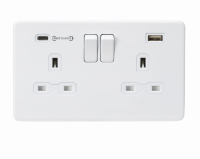 Knightsbridge 13A 2G DP Switched Socket with Dual USB Charger (Type-C FASTCHARGE port) - Matt White (SFR9909MW)