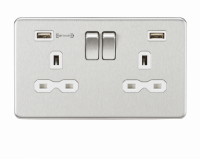 Knightsbridge 13A 2G DP Switched Socket with Dual USB Charger (Type-A FASTCHARGE port) - Brushed Chrome/White - (SFR9906BCW)