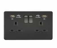 Knightsbridge 13A 2G Switched Socket, Dual USB (2.4A) with LED Charge Indicators - Matt Black (SFR9904NMBB)