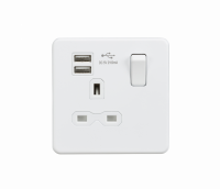 Knightsbridge Screwless 13A 1G switched socket with dual USB charger (2.1A) - matt white - (SFR9124MW)